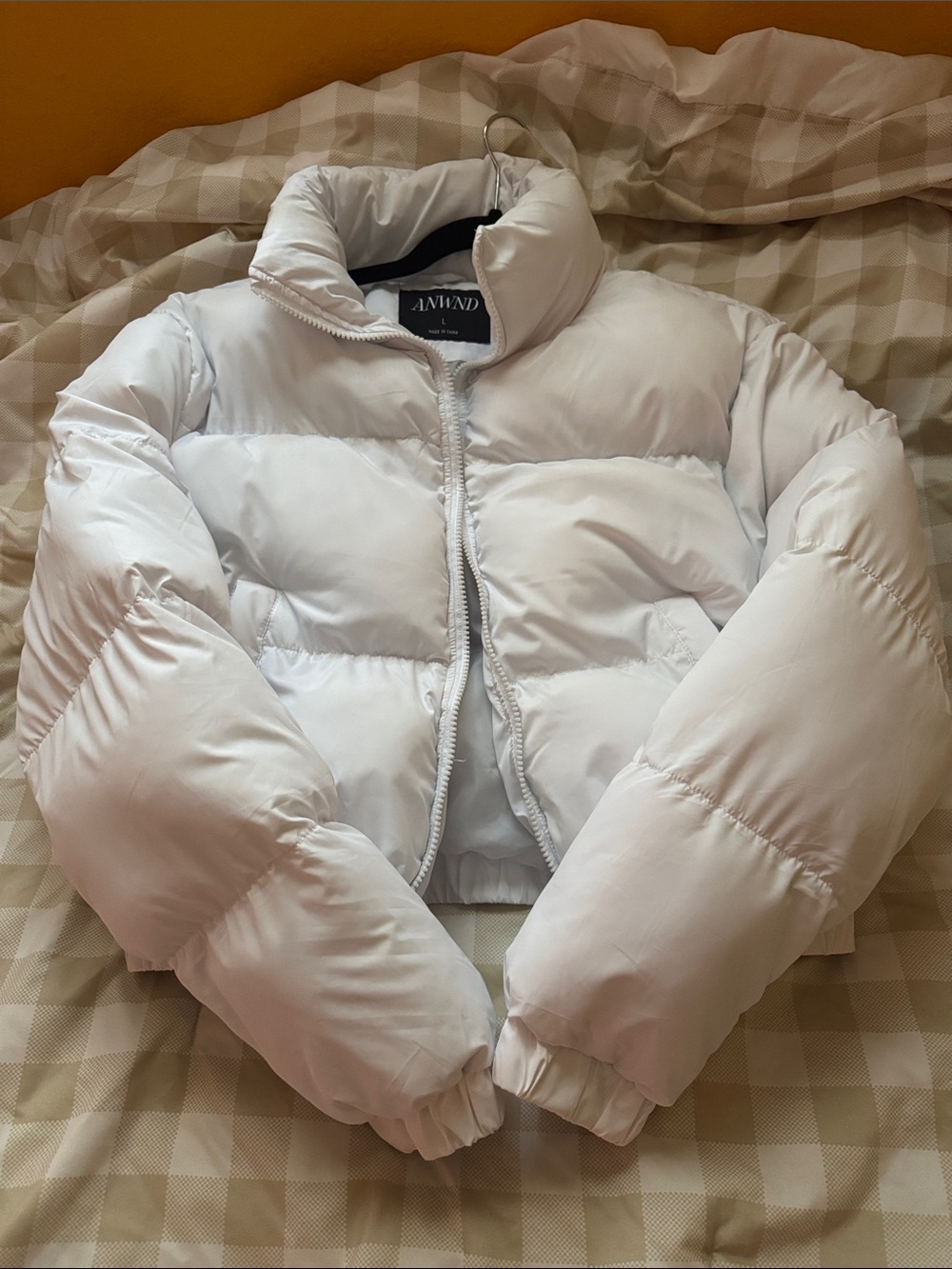 White Short Puffer Jacket with High Collar